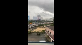 Flood drags down electricity post sparking transformer explosion