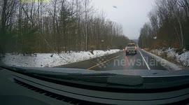 Semi Truck Jackknifes Into Two Cars on Icy Road