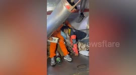 Worker with foot trapped in combine harvester rescued