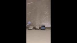 Heavy snow and strong winds at Porte de Versailles in Paris, France