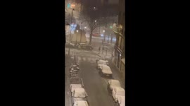 Heavy snowfall blankets Paris streets, France