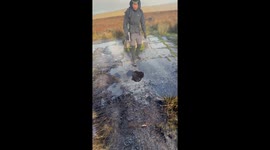 Father slips into icy swamp during hike in Derbyshire, England, UK