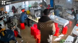 Fresh beef! Chaos as startled cow charges into restaurant sending diners fleeing in panic