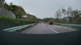 Driver narrowly avoids fallen tree on Guizhou highway in China