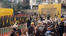 Hezbollah holds funeral ceremony for its top commander Ali Tabatabai and 4 members killed in Israeli attack