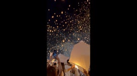 Fireworks And Sky Lanterns Cover Sky In Lights During Yi Peng Festival