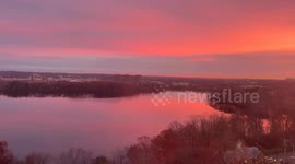 Stunning sunrise over Boston from Cambridge, Massachusetts, USA