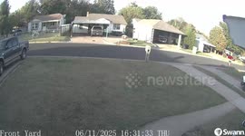 Driver Takes Out Parked Truck And Mailbox Without Slowing Down