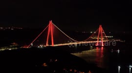 Drone footage shows Yavuz Sultan Selim Bridge lit orange for Radiation Oncology Awareness