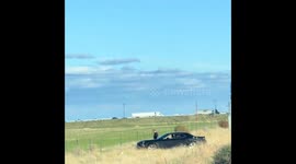 Driver gets stuck in field after avoiding traffic in Mountain House, California, USA