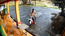 Student slips and falls on wet floor in West Java, Indonesia