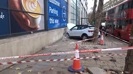 White Arona crash scene outside TESCO West Cromwell Road on day five following accident - London