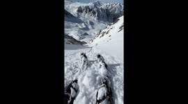 Man Slides Down Mini Avalanche in the Pyrenees