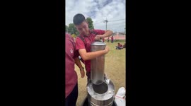 Ice cream container lid snaps back and hits man in Bangkok, Thailand