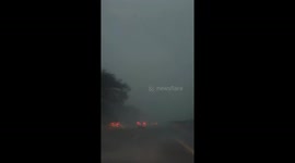 Terrifying thunderstorm along the expressway in Subang, Indonesia