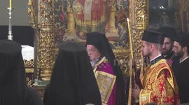 Pope Leo XIV leaves St. George's Cathedral in Istanbul after doxology