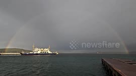 Breathtaking rainbow colors sky over Canakkale, northwestern Türkiye