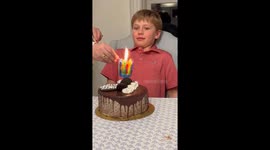 Candle Expands and Surprises Birthday Boy