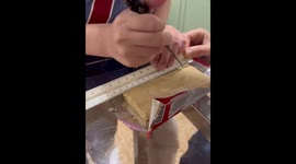 Perfectly measured chocolate bar cutting in Buenos Aires, Argentina