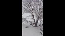 Steady snowfall blankets Great Salt Lake in thick winter layer in Utah, USA