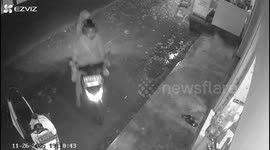 Motorcycle mishap leads to funny fall in Cilacap, Java, Indonesia