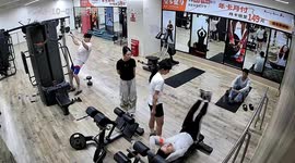 Gymgoer loses balance after workout and hits man on floor