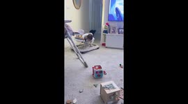 Baby slips out of walker and crawls confidently in Andalusia, Spain