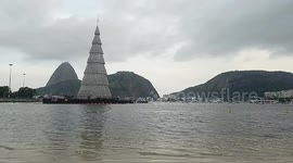 80-meter-tall Christmas tree stands on Botafogo Beach in Rio De Janerio