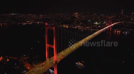 Stunning nighttime drone footage showcases Istanbul’s 15 July Martyrs Bridge