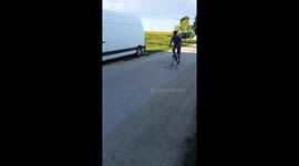 Man crashes custom bicycle fitted with office chair wheels during test ride in Hungary