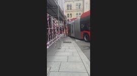 City bus shatters windows after crashing into scaffolding in downtown Oslo