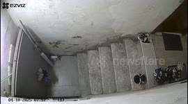 Woman slips while descending stairs in Naples, Italy