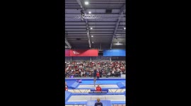 Gymnast falls off trampoline during British Championship in Telford, UK