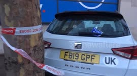 White Arona crash scene at TESCO - Parking Notice Enclosed joke with Automania truck arriving to tow the car away