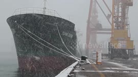 China: Snow, winds strand ships at port in east China's Shandong