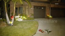 US, Los Angeles: Simi Valley Makeshift Memorial For Dr Eric Cordes And Vicki Cordes At Residence With Police Update