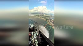 F-22 Raptor fighter jet roars through sky at National Cherry Festival Air Show