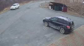 Runaway dustbin suddenly rolls onto road
