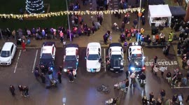 Drone Video Partington Christmas Lights Switch-On: Festive Fun & American Police Car Display