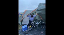 Camper battles strong winds to save tent during 4am storm in Cornwall