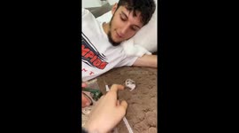 Hilarious moment husband accidentally drops tiny hamster onto his phone
