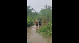 Mountain biker faceplants into muddy water after hitting hidden log in Colombia