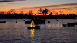 New England Christmas includes this whimsical Christmas Boat in Marblehead, Massachusetts