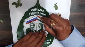 India-Russia Summit: A Leaf Art Tribute to Enduring Friendship