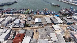 Drone footage sea level higher than ground in north Jakarta