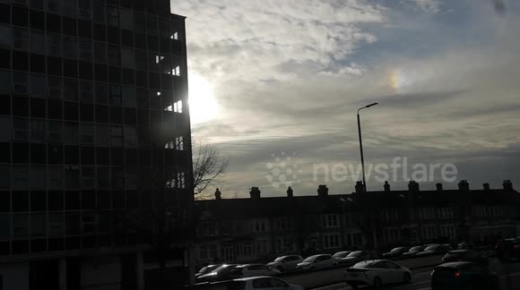 A atmospheric phenomena called a Sun Dog is seen over the skies of Essex