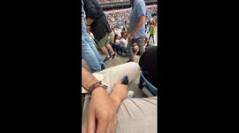 People stumbling on stairs at an Ed Sheeran concert in Oslo, Norway at Ullevål stadion