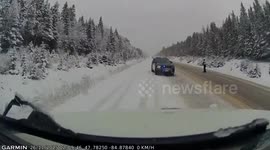 Canada: Officer Nearly Hit As Car Skids Off Icy Highway Near Wawa