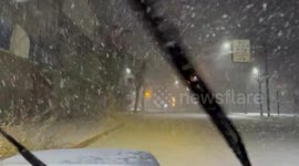 Visibility drops during heavy snowstorm in Nikko, Tochigi, Japan