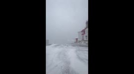 Windy pre-storm waves crash along the coast in Cape Bonavista, Newfoundland, Canada